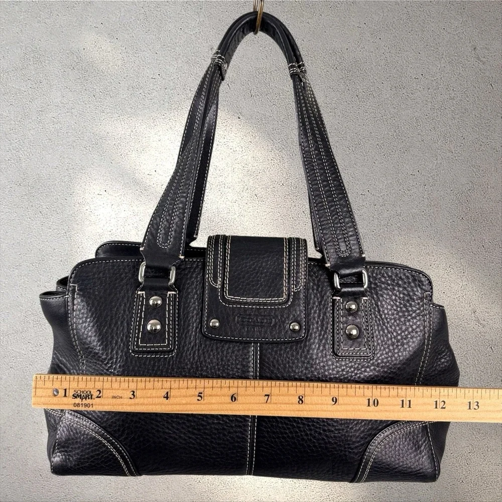 Coach Hampton Black Pebbled Leather Satchel Bag F13961 Turnlock